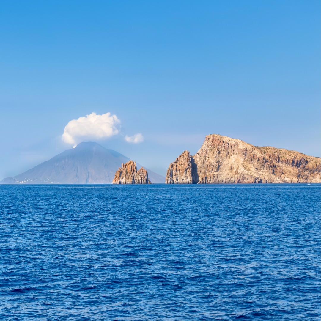 Stromboli volcano Aeolian Islands seen from yacht