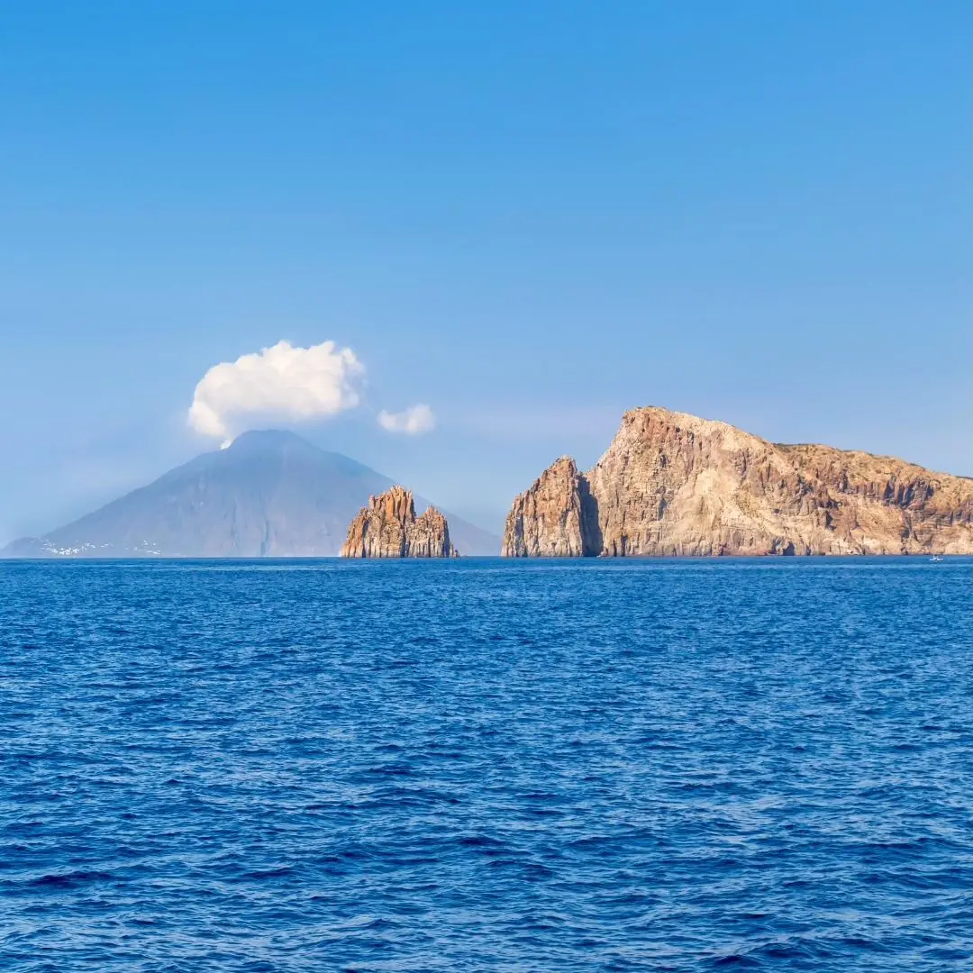 Stromboli volcano seen from a yacht during an Aeolian Islands charter
